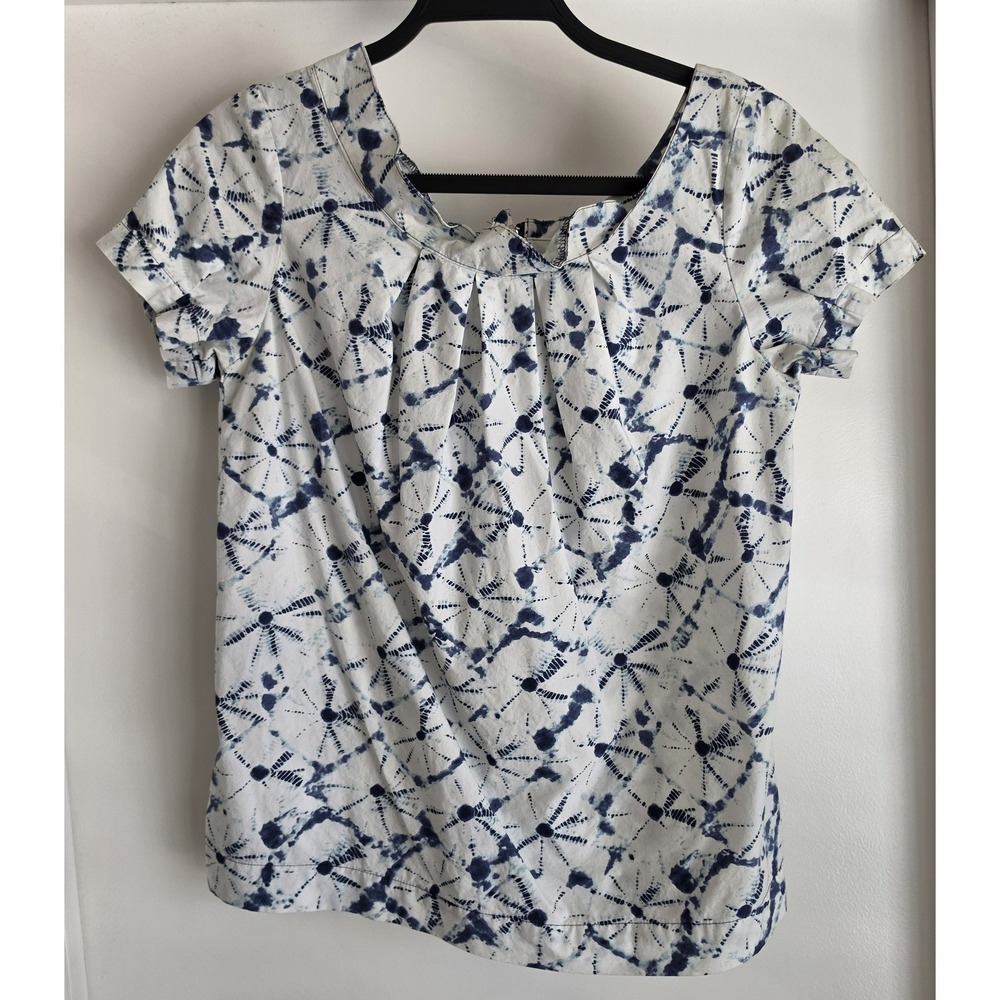 Thakoon for Target Womens XS Blue White Tie-Dye Cotton Scoop Neck Top Blouse